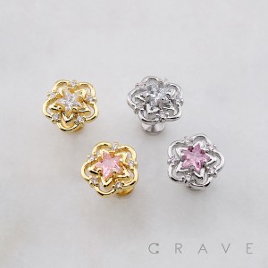 MULTI CZ FLOWER GLOW STAR THREADLESS (PUSH IN) 316L SURGICAL STEEL LABRET SET